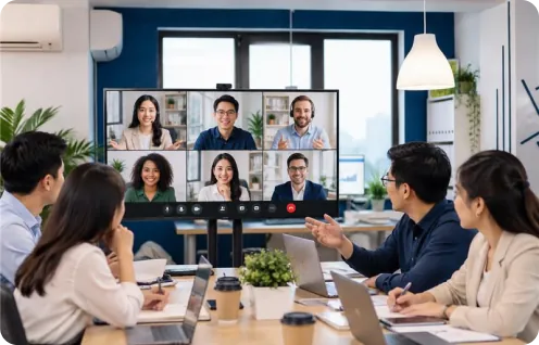 Cuộc họp trực tuyến giữa phòng họp và nhiều người tham gia từ xa