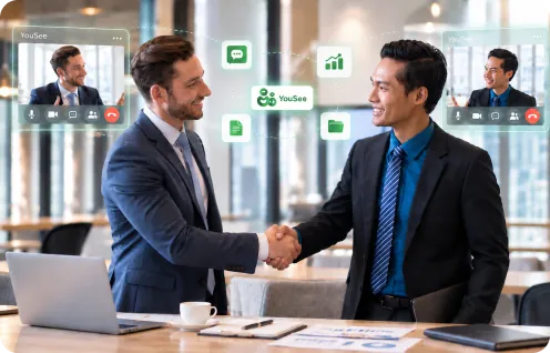 Hai đối tác bắt tay trong văn phòng